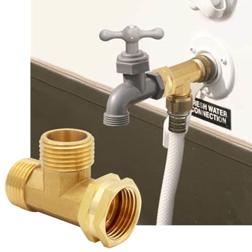 Uenede 2PCS Brass 34 Inch GHT Swivel Tee Pipe Fitting 34 GHT Male x Male x Female for Garden Hose Threaded Tube Pipe Fittings - Image 3