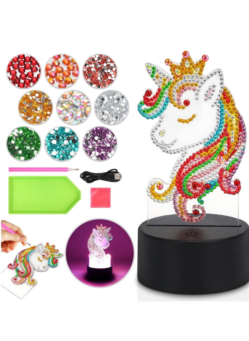 Generic - Unicorn Diamond Painting Night Light, LED Night Lights DIY Full Drill Crystal Unicorn Diamond Drawing Kits, Children Bedside Lamp for Home Decoration, Kid Craft Toy for 3 4 5 6 7 Year Old Girl Gifts - Image 1