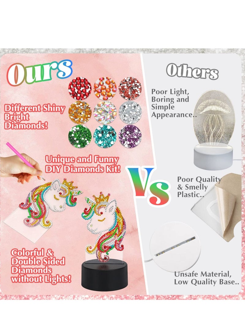 Generic - Unicorn Diamond Painting Night Light, LED Night Lights DIY Full Drill Crystal Unicorn Diamond Drawing Kits, Children Bedside Lamp for Home Decoration, Kid Craft Toy for 3 4 5 6 7 Year Old Girl Gifts - Image 1