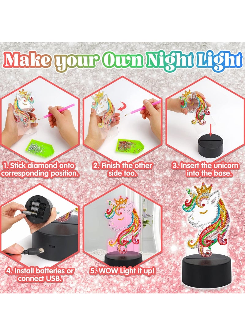 Generic - Unicorn Diamond Painting Night Light, LED Night Lights DIY Full Drill Crystal Unicorn Diamond Drawing Kits, Children Bedside Lamp for Home Decoration, Kid Craft Toy for 3 4 5 6 7 Year Old Girl Gifts - Image 1