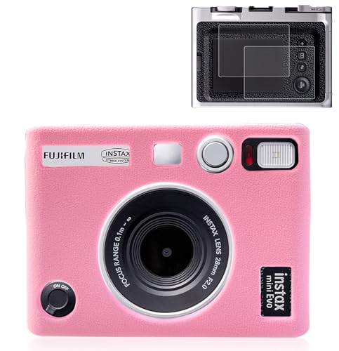 Pocoukate Protective Case for Instax Mini EVO, Soft Silicone Cover Bag with Screen Protector for Fujifilm Instax Mini EVO Instant Camera - Pink - Image 1