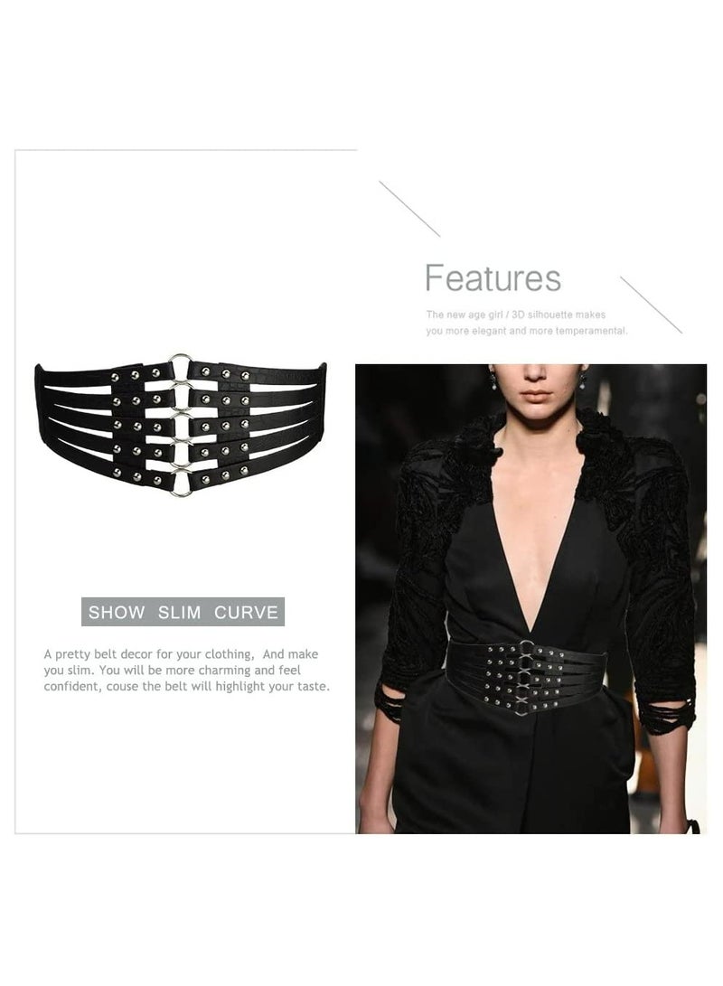 Excefore Women's Corset Waist Belt Waspie Cincher Vintage Elastic Waist Band for Dress Coat Shirt Cosplay Costume  Fashion PU Leather Wide Waist Belt Hollow Out Rivets Stretch Cinch Waistband - Image 5