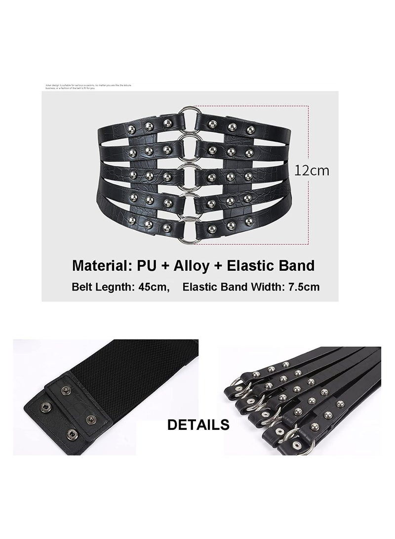 Excefore Women's Corset Waist Belt Waspie Cincher Vintage Elastic Waist Band for Dress Coat Shirt Cosplay Costume  Fashion PU Leather Wide Waist Belt Hollow Out Rivets Stretch Cinch Waistband - Image 3