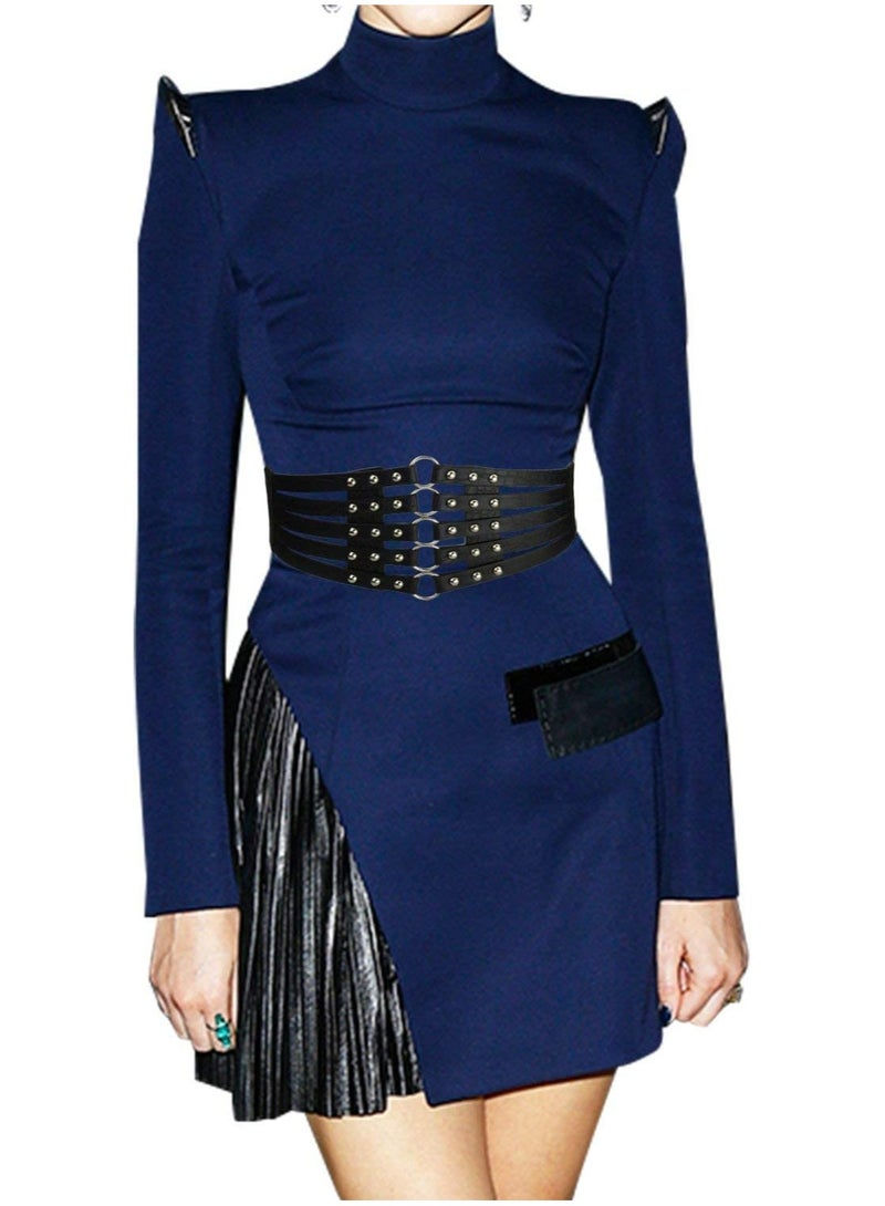 Excefore Women's Corset Waist Belt Waspie Cincher Vintage Elastic Waist Band for Dress Coat Shirt Cosplay Costume  Fashion PU Leather Wide Waist Belt Hollow Out Rivets Stretch Cinch Waistband - Image 4