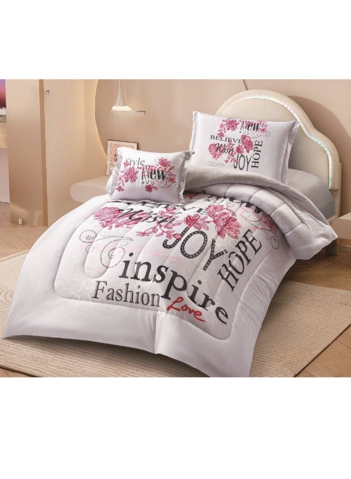 SMART HOME Double-sided winter bedspread (soft velvet side + warm fur side) - Complete bed sheet set with beautiful patterns - 4-piece sleeping set (bed sheet + elastic mattress protector + pillowcase + square pillowcase) Bed sheet size 170x230 cm - Image 1