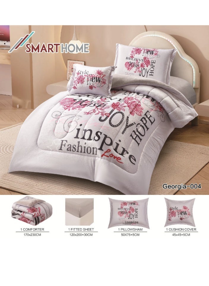 SMART HOME Double-sided winter bedspread (soft velvet side + warm fur side) - Complete bed sheet set with beautiful patterns - 4-piece sleeping set (bed sheet + elastic mattress protector + pillowcase + square pillowcase) Bed sheet size 170x230 cm - Image 3