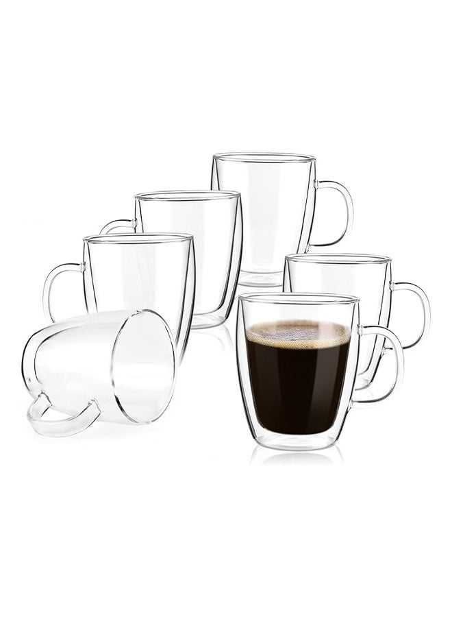 NKX 6-Piece Set Coffee Cups with Handle – Insulated Clear Borosilicate Glass Mugs for Espresso, Cappuccino & Tea, Multiple Sizes - Image 1