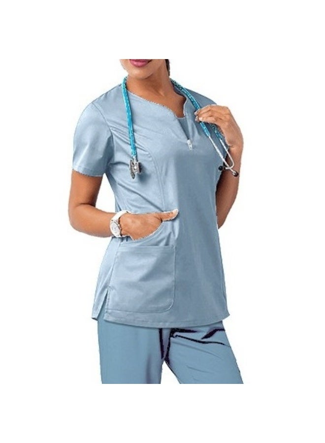 Loquat Womens Medical Scrubs Set Medical Uniform Set Light Blue - Image 1