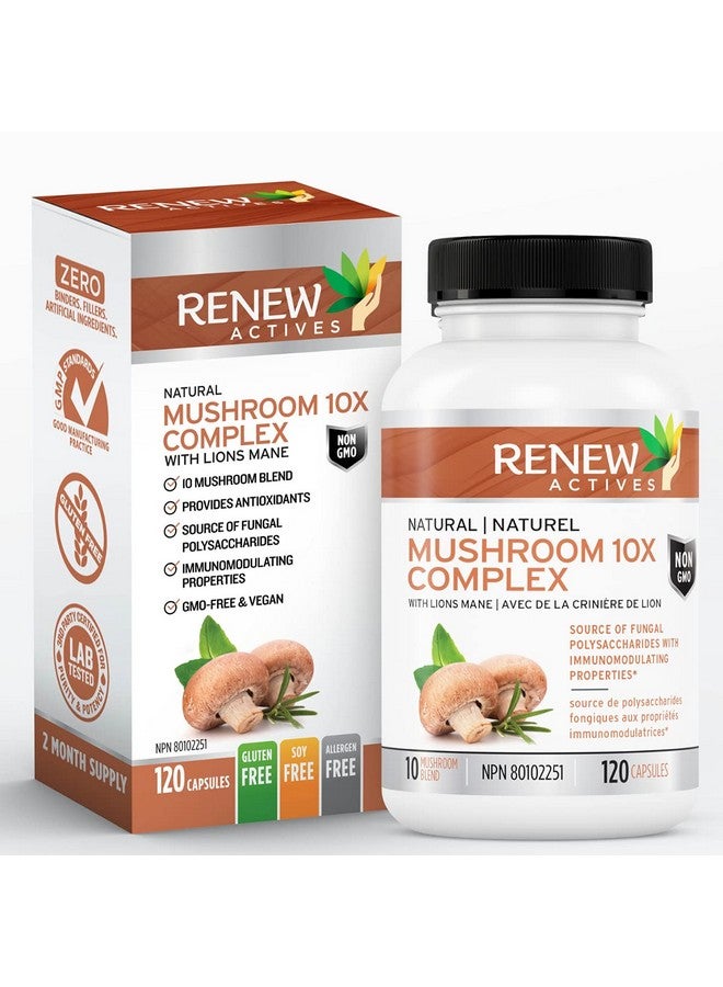 Renew Actives Mushroom Complex Supplement: Premium Mushroom 10X Complex With Reishi Lions Mane Cordyceps Chaga Turkey Tail And Maitake For Energy Immune And Brain Support 120 Veggie Capsules - Image 2