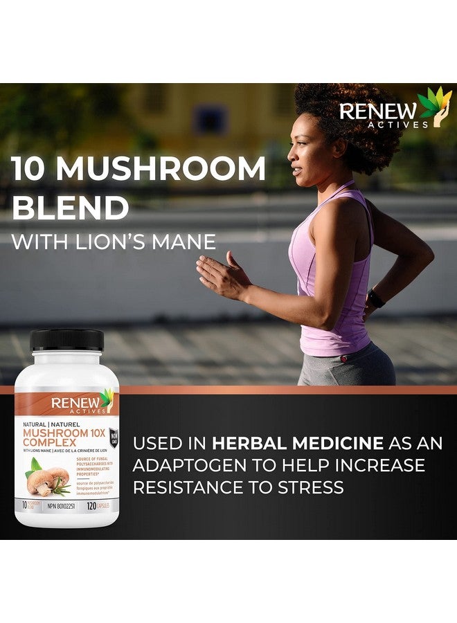 Renew Actives Mushroom Complex Supplement: Premium Mushroom 10X Complex With Reishi Lions Mane Cordyceps Chaga Turkey Tail And Maitake For Energy Immune And Brain Support 120 Veggie Capsules - Image 3
