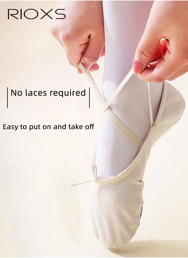 RIOXS Ballet Shoes For Girls, Kids Girls Ballet Practice Shoes, Highly Stretch Canvas Ballerina Flats, Split Sole Yoga Shoes, Flats Shoes For Dancing, Suede Leather Soles Dance Shoes, Comfy Anti-slip Ballet Shoes, Girls Ballet Shoes Yoga Dance Shoe  - Image 3