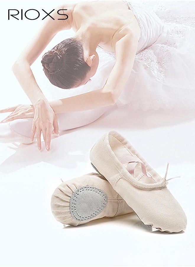 RIOXS Ballet Shoes For Girls, Kids Girls Ballet Practice Shoes, Highly Stretch Canvas Ballerina Flats, Split Sole Yoga Shoes, Flats Shoes For Dancing, Suede Leather Soles Dance Shoes, Comfy Anti-slip Ballet Shoes, Girls Ballet Shoes Yoga Dance Shoe  - Image 2