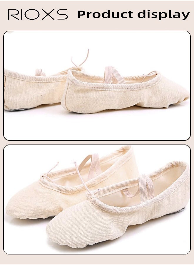 RIOXS Ballet Shoes For Girls, Kids Girls Ballet Practice Shoes, Highly Stretch Canvas Ballerina Flats, Split Sole Yoga Shoes, Flats Shoes For Dancing, Suede Leather Soles Dance Shoes, Comfy Anti-slip Ballet Shoes, Girls Ballet Shoes Yoga Dance Shoe  - Image 5