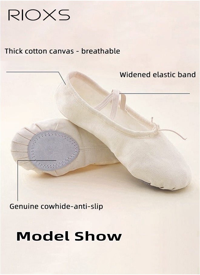 RIOXS Ballet Shoes For Girls, Kids Girls Ballet Practice Shoes, Highly Stretch Canvas Ballerina Flats, Split Sole Yoga Shoes, Flats Shoes For Dancing, Suede Leather Soles Dance Shoes, Comfy Anti-slip Ballet Shoes, Girls Ballet Shoes Yoga Dance Shoe  - Image 4