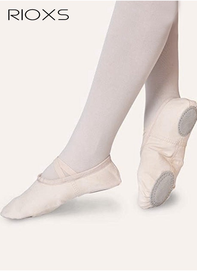 RIOXS Ballet Shoes For Girls, Kids Girls Ballet Practice Shoes, Highly Stretch Canvas Ballerina Flats, Split Sole Yoga Shoes, Flats Shoes For Dancing, Suede Leather Soles Dance Shoes, Comfy Anti-slip Ballet Shoes, Girls Ballet Shoes Yoga Dance Shoe  - Image 1