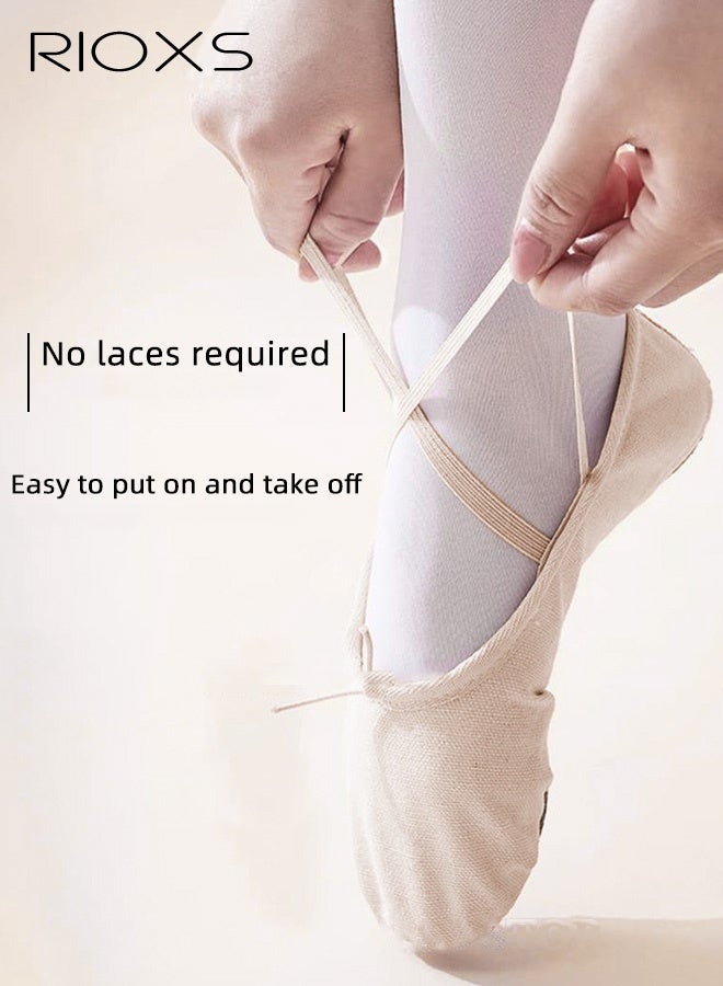 RIOXS Ballet Shoes For Girls, Kids Girls Ballet Practice Shoes, Highly Stretch Canvas Ballerina Flats, Split Sole Yoga Shoes, Flats Shoes For Dancing, Suede Leather Soles Dance Shoes, Comfy Anti-slip Ballet Shoes, Girls Ballet Shoes Yoga Dance Shoe - Image 5