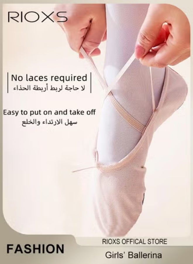 RIOXS Ballet Shoes For Girls, Kids Girls Ballet Practice Shoes, Highly Stretch Canvas Ballerina Flats, Split Sole Yoga Shoes, Flats Shoes For Dancing, Suede Leather Soles Dance Shoes, Comfy Anti-slip Ballet Shoes, Girls Ballet Shoes Yoga Dance Shoe - Image 3