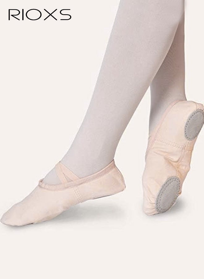 RIOXS Ballet Shoes For Girls, Kids Girls Ballet Practice Shoes, Highly Stretch Canvas Ballerina Flats, Split Sole Yoga Shoes, Flats Shoes For Dancing, Suede Leather Soles Dance Shoes, Comfy Anti-slip Ballet Shoes, Girls Ballet Shoes Yoga Dance Shoe - Image 1
