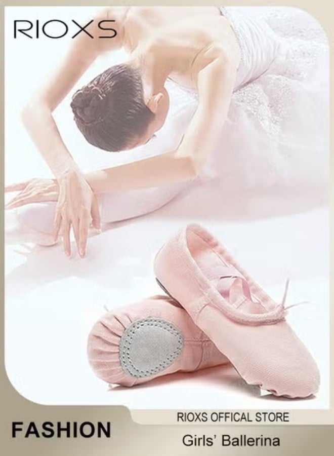 RIOXS Ballet Shoes For Girls, Kids Girls Ballet Practice Shoes, Highly Stretch Canvas Ballerina Flats, Split Sole Yoga Shoes, Flats Shoes For Dancing, Suede Leather Soles Dance Shoes, Comfy Anti-slip Ballet Shoes, Girls Ballet Shoes Yoga Dance Shoe - Image 2