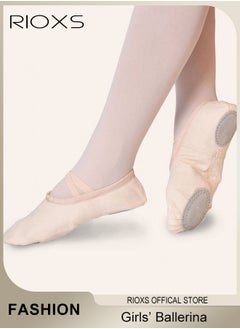 RIOXS Ballet Shoes For Girls, Kids Girls Ballet Practice Shoes, Highly Stretch Canvas Ballerina Flats, Split Sole Yoga Shoes, Flats Shoes For Dancing, Suede Leather Soles Dance Shoes, Comfy Anti-slip Ballet Shoes, Girls Ballet Shoes Yoga Dance Shoe  - Image 1