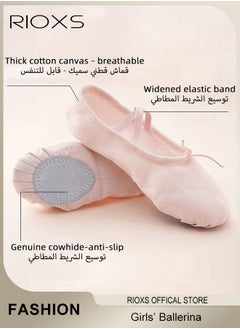 RIOXS Ballet Shoes For Girls, Kids Girls Ballet Practice Shoes, Highly Stretch Canvas Ballerina Flats, Split Sole Yoga Shoes, Flats Shoes For Dancing, Suede Leather Soles Dance Shoes, Comfy Anti-slip Ballet Shoes, Girls Ballet Shoes Yoga Dance Shoe  - Image 3
