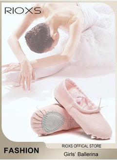 RIOXS Ballet Shoes For Girls, Kids Girls Ballet Practice Shoes, Highly Stretch Canvas Ballerina Flats, Split Sole Yoga Shoes, Flats Shoes For Dancing, Suede Leather Soles Dance Shoes, Comfy Anti-slip Ballet Shoes, Girls Ballet Shoes Yoga Dance Shoe  - Image 5