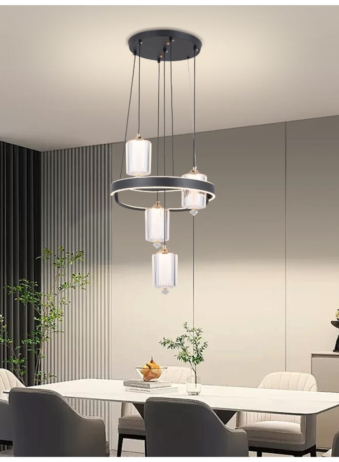 بيست باور ثريا LED أكريليك حديثة 6685 - 80 واط، 3 مستويات إضاءة، شكل دائري، 4 مصابيح LED معلقّة، طول قابل للتعديل 120 سم، إضاءة داخلية أنيقة - Image 1