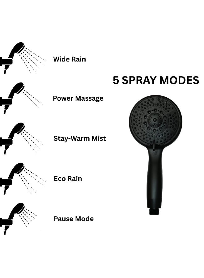 ITG Matte Black Handheld Showerhead, High Pressure, 5 Spray Modes, Water-Saving, SASO Certified - Image 3