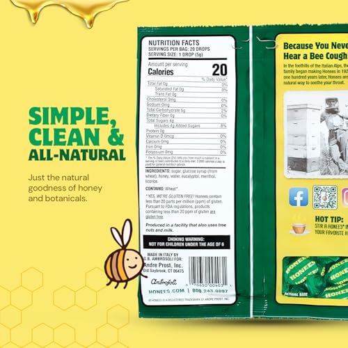 Honees Filled Menthol Cough Drops, Honey, Menthol & Eucalyptus Cough Drops- Natural Sore Throat Relief - Nothing Artificial -Throat Lozenges, Non-GMO, Gluten Free (12 Pack –240 Drops) - Image 4