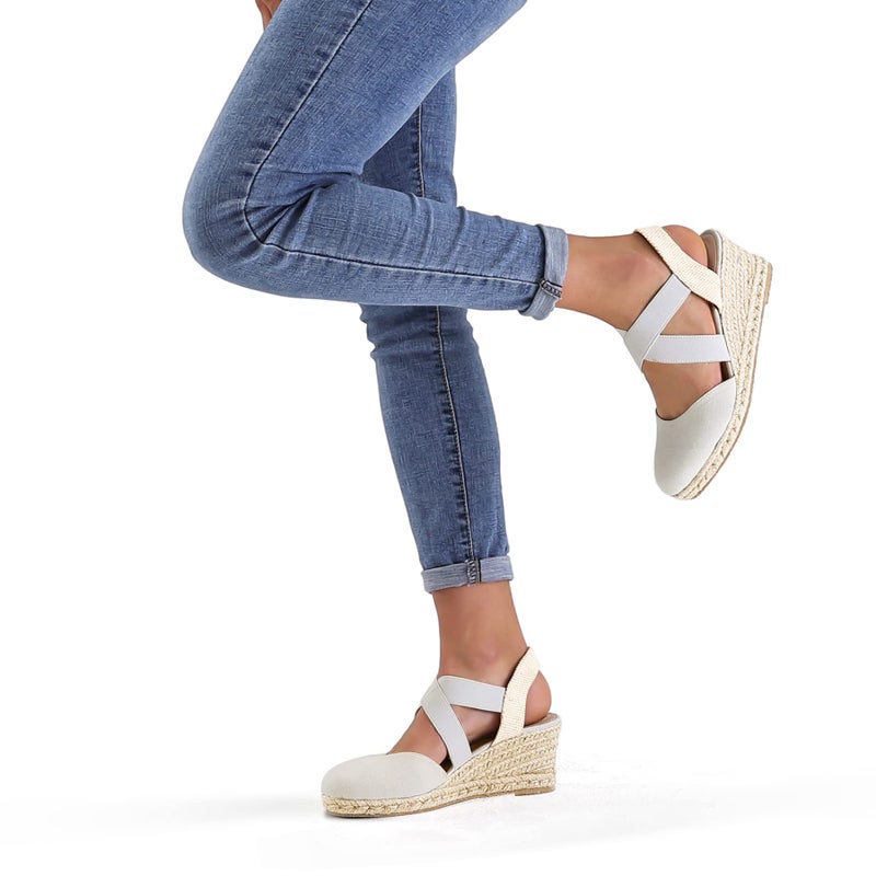 mysoft Women's Closed Toe Crisscross Elastic Ankle Strap Platform Espadrille Wedge Sandals - Image 5
