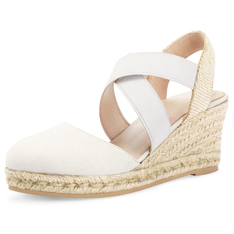 mysoft Women's Closed Toe Crisscross Elastic Ankle Strap Platform Espadrille Wedge Sandals - Image 1
