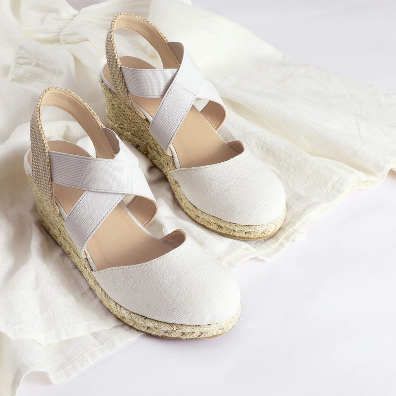 mysoft Women's Closed Toe Crisscross Elastic Ankle Strap Platform Espadrille Wedge Sandals - Image 4