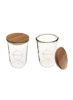 Weck 743 Weck Mold Jars made of Transparent Glass - Eco-Friendly Canning Jar - Storage for Food, Yogurt with Air Tight Seal and Lid - 3/4 Liter Tall Jars Set - Set of (2 Jars with Wooden Lids)  - Image 1