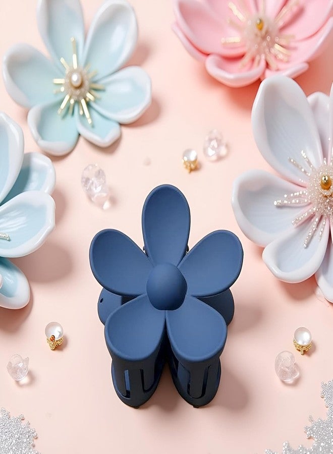 WaigN Dark Blue Candy Colored Hair Claw Clips Flower Hair Clips – Big Cute Claw Clips, Thick Hair, Scrub, Hair Clip Sweet Flower Clip - Image 4