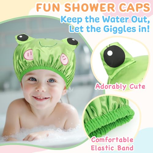kilofly 3pc Fun Cute Animal Shower Caps for Kids Reusable Waterproof Bath Hat Set - Image 4