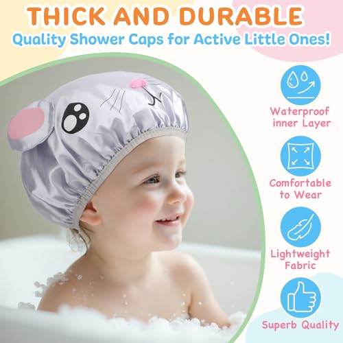 kilofly 3pc Fun Cute Animal Shower Caps for Kids Reusable Waterproof Bath Hat Set - Image 5