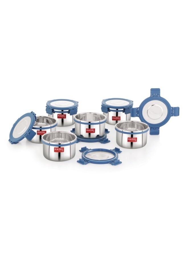 HAZEL Stainless Steel Storage Containers for Kitchen, Air Tight, 525 Ml, Tiffin Box, Set of 6 - Image 1