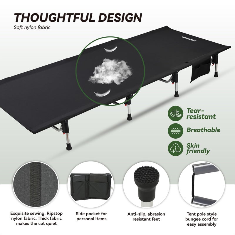 MARCHWAY Lightweight Folding Tent Camping Cot Bed with Lever Lock, Easy Setup Portable Compact for Outdoor Travel, Hunting, Hiking, Motorcycling, Support 330Lbs (Black) - Image 4
