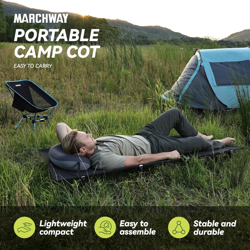 MARCHWAY Lightweight Folding Tent Camping Cot Bed with Lever Lock, Easy Setup Portable Compact for Outdoor Travel, Hunting, Hiking, Motorcycling, Support 330Lbs (Black) - Image 2