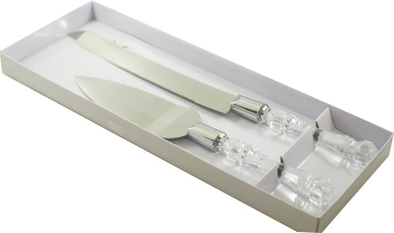 Lassos Boutique 2Piece Acrylic Faux Handle Cake Server and Knife Set for Wedding Cake Thanksgiving Christmas Quinceanera Stainless Steel Blade Cake Cutting Set Silver - Image 2