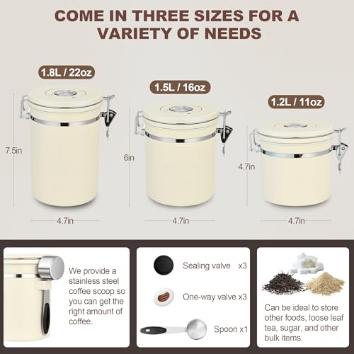 ShanSon Coffee Canister Airtight Coffee Container Stainless Steel Coffee Bean Storage Container with Scoop Coffee Canister for Beans Grounds Sugar Flour Tea Cereal,11OZ,Beige - Image 3
