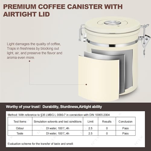 ShanSon Coffee Canister Airtight Coffee Container Stainless Steel Coffee Bean Storage Container with Scoop Coffee Canister for Beans Grounds Sugar Flour Tea Cereal,11OZ,Beige - Image 4