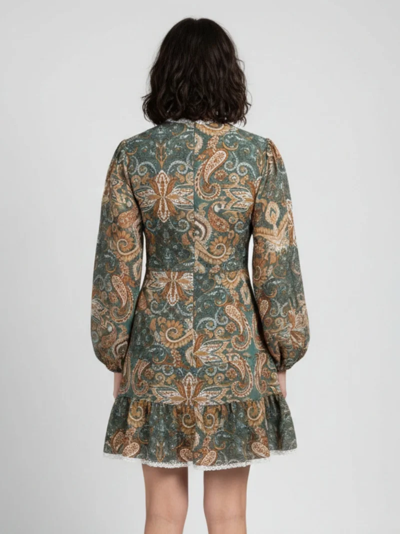 Outzidr  Green Printed Rayon Crinkled Blouse with lace detail for Women | Best Price UAE