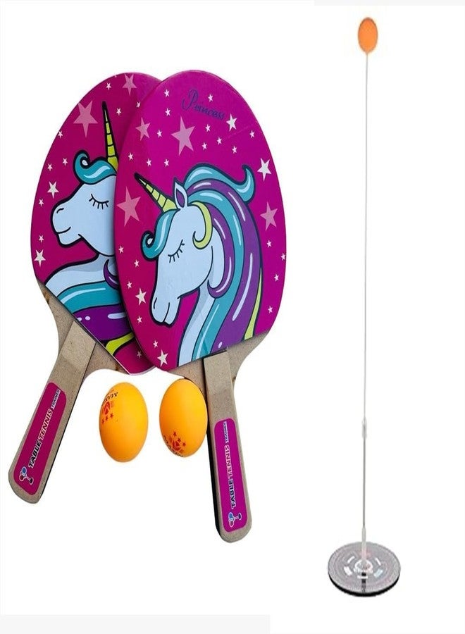 MOROVIK Indoor Outdoor Unicorn Table Tennis Trainer with 2 Wooden Rackets & 6 Balls | Sports Toy for Teenagers & Kids | Birthday Gift Unicorn Table Tennis Trainer Unicorn 01 (Black) - Image 1