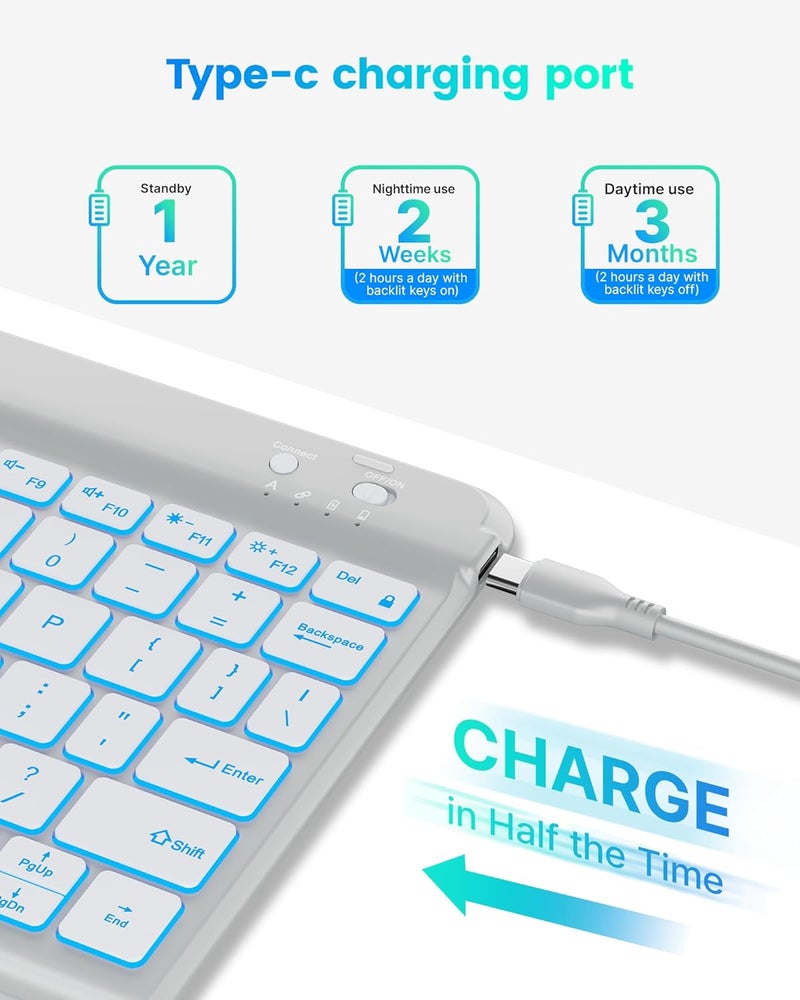 حقيبة لوحة مفاتيح Folio لجهاز iPad الجيل العاشر 10.9 بوصة (2022) وiPad الجيل الحادي عشر (A16، 2025)، لوحة مفاتيح لاسلكية قابلة للفصل مغناطيسيًا، إضاءة خلفية بـ 7 ألوان، رفيعة وخفيفة، حامل للقلم – رمادي - Image 5