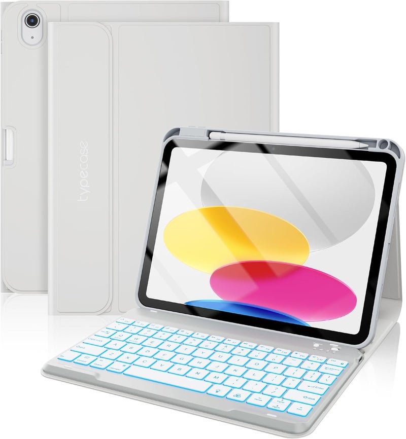 حقيبة لوحة مفاتيح Folio لجهاز iPad الجيل العاشر 10.9 بوصة (2022) وiPad الجيل الحادي عشر (A16، 2025)، لوحة مفاتيح لاسلكية قابلة للفصل مغناطيسيًا، إضاءة خلفية بـ 7 ألوان، رفيعة وخفيفة، حامل للقلم – رمادي - Image 1