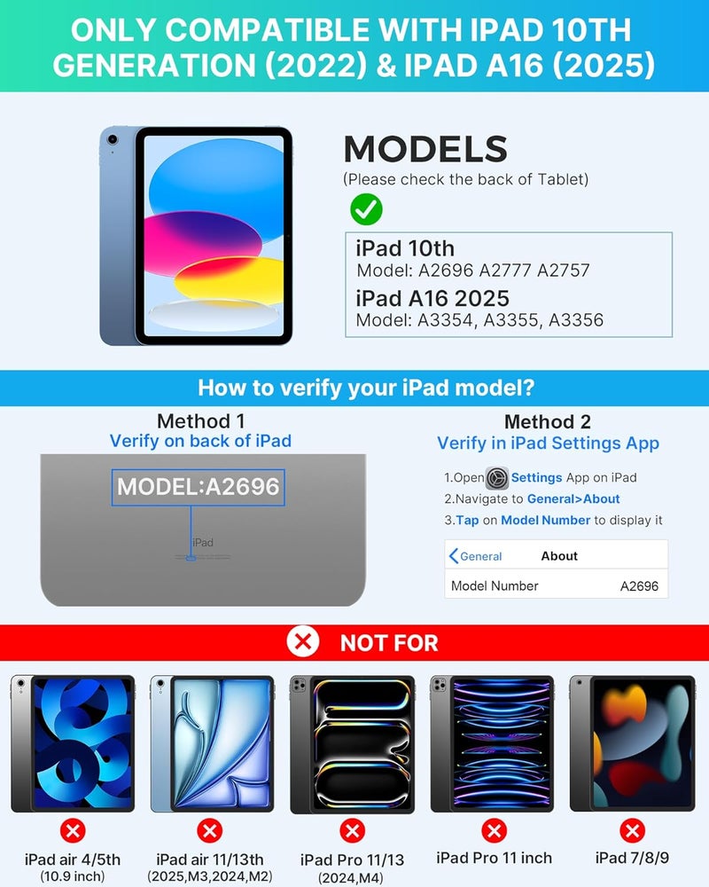 حقيبة لوحة مفاتيح Folio لجهاز iPad الجيل العاشر 10.9 بوصة (2022) وiPad الجيل الحادي عشر (A16، 2025)، لوحة مفاتيح لاسلكية قابلة للفصل مغناطيسيًا، إضاءة خلفية بـ 7 ألوان، رفيعة وخفيفة، حامل للقلم – رمادي - Image 2