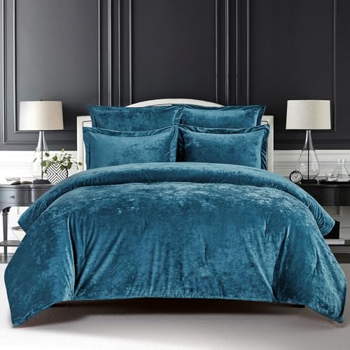 Sunshine Nicole Distressed Velvet Comforter Set, Distressed Velvet Face and Brushed Solid Microfiber Reverse, with Light Weight Soft Poly Fill, 5 Pieces Teal, Queen - Image 1