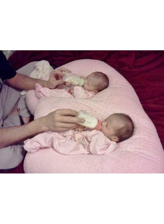 Twin Z PIllow The TWIN Z PILLOW - Pink - 6 uses in 1 Twin Pillow ! Breastfeeding, Bottlefeeding, Tummy Time, Reflux, Support and Pregnancy Pillow! Cuddle Pink DOTS - Image 2