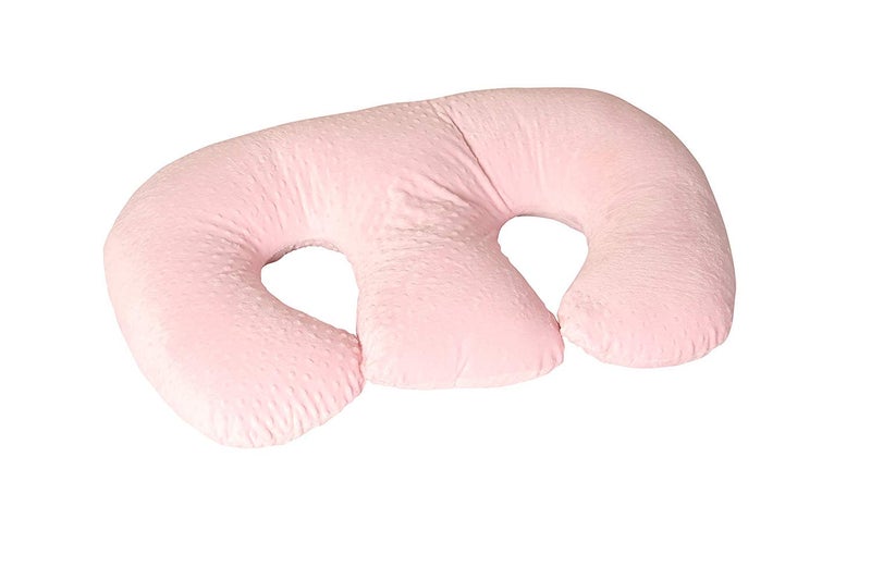 Twin Z PIllow The TWIN Z PILLOW - Pink - 6 uses in 1 Twin Pillow ! Breastfeeding, Bottlefeeding, Tummy Time, Reflux, Support and Pregnancy Pillow! Cuddle Pink DOTS - Image 1